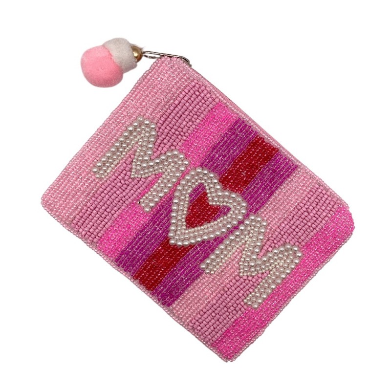 SEED BEAD COIN BAG - MOM HEART 