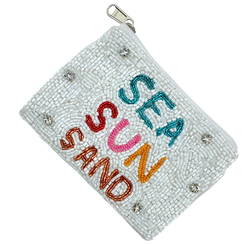 SEED BEADED COIN PURSE - SEA SUN SAND