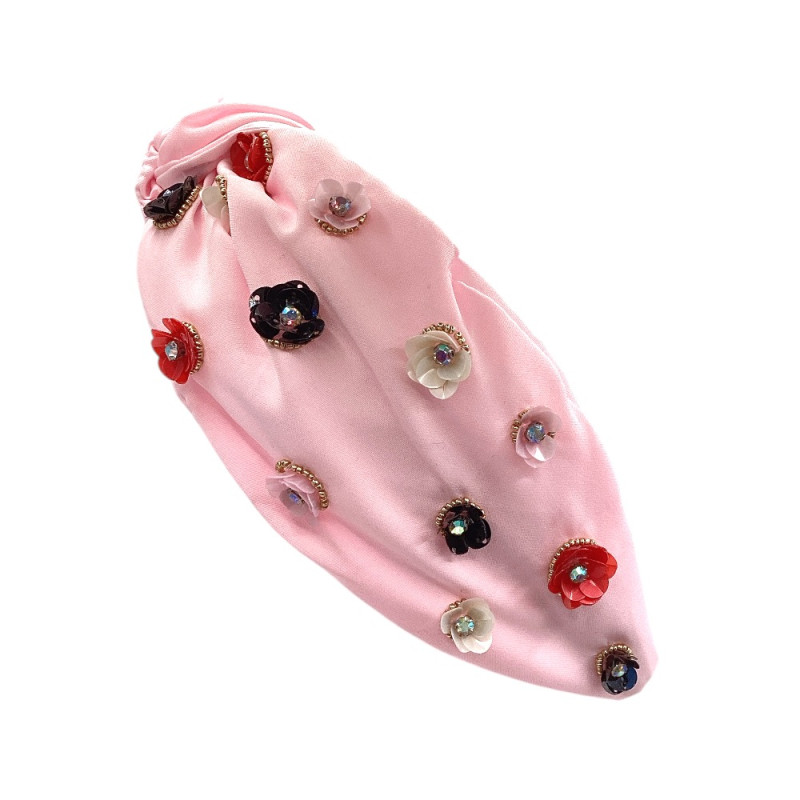 SEED BEAD KNOT FLOWER HEADBAND - PINK 
