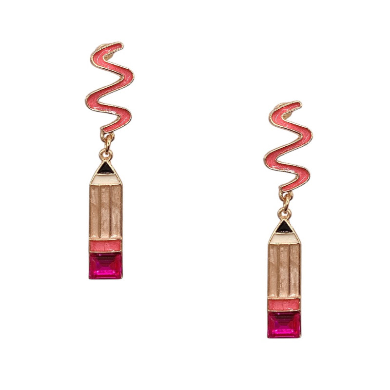 SCRIBBLE PENCIL EARRINGS - PINK 