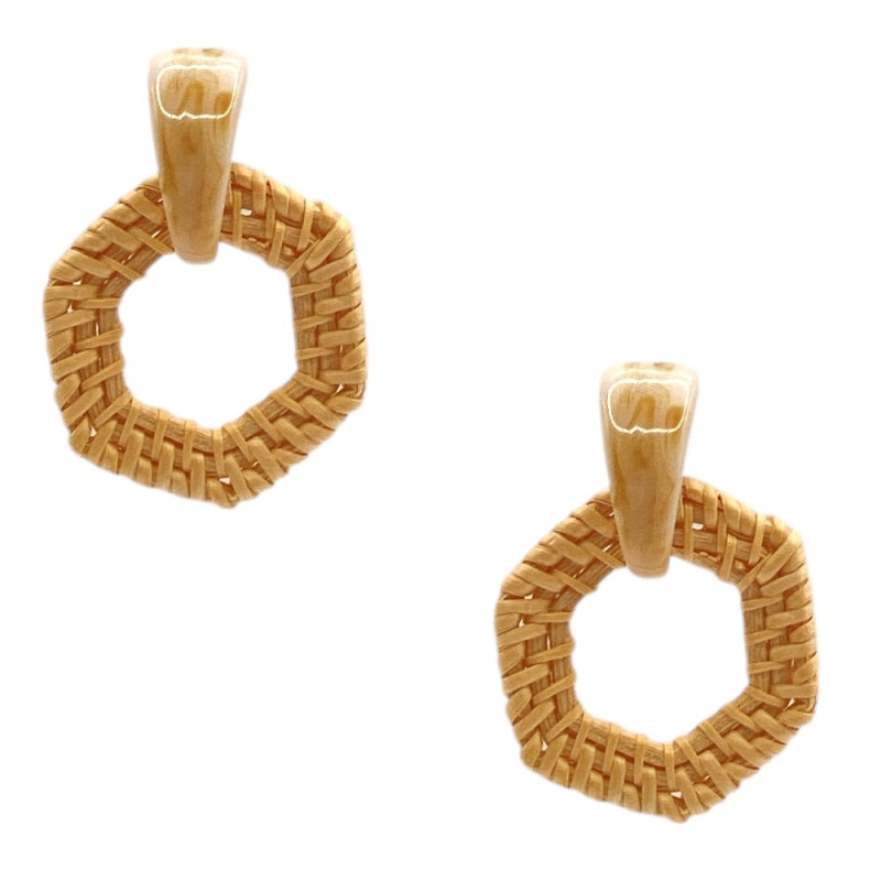 SHAPE RATTAN EARRINGS - BEIGE 