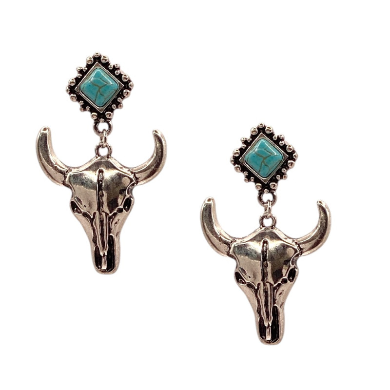 WESTERN LONGHORN EARRINGS - SILVER 