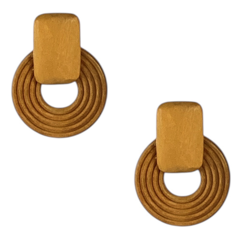 WOODEN EARRINGS -LIGHT BROWN 