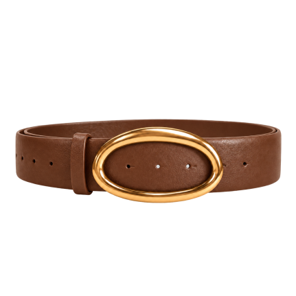 GOLD-TONE OVAL BUCKLE - LEATHER BROWN