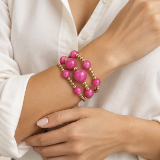 BEADED BRACELET STACK - FUSCHIA CRUSH