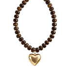 BEADED HEART NECKLACE - BROWN