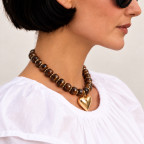 BEADED HEART NECKLACE - BROWN
