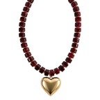 BEADED HEART NECKLACE - BURGUNDY