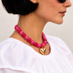 BEADED HEART NECKLACE - HOT PINK