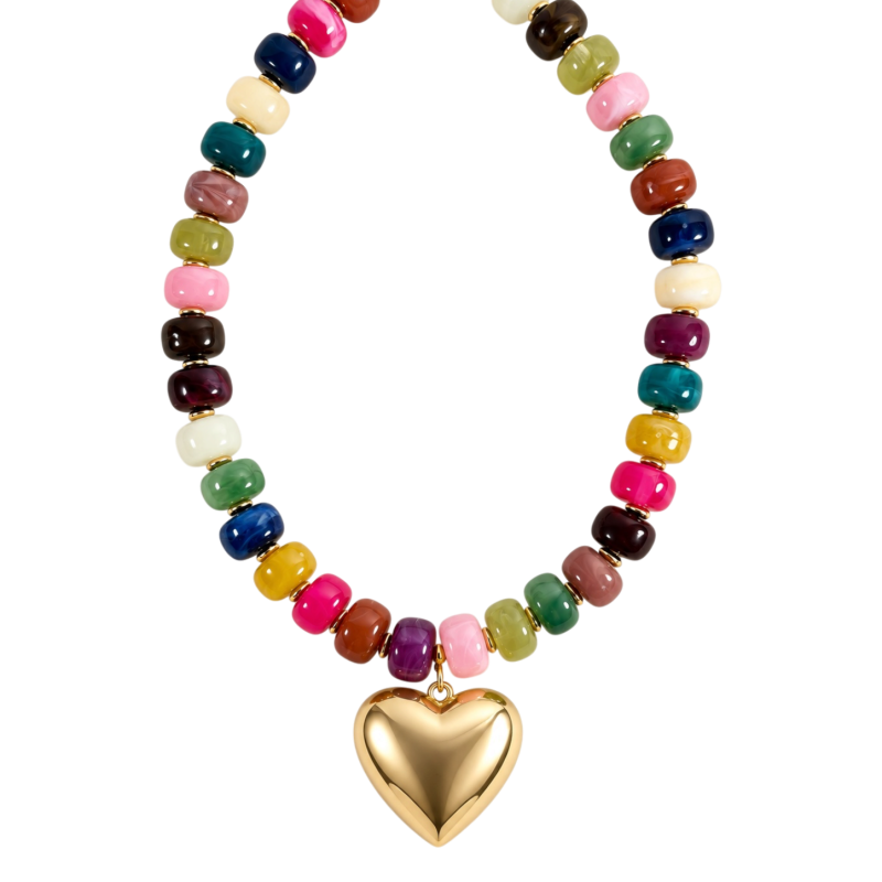 BEADED HEART NECKLACE - MULTICOLOR