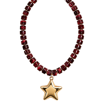 BEADED STAR NECKLACE - BURGUNDY