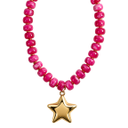 BEADED STAR NECKLACE - HOT PINK