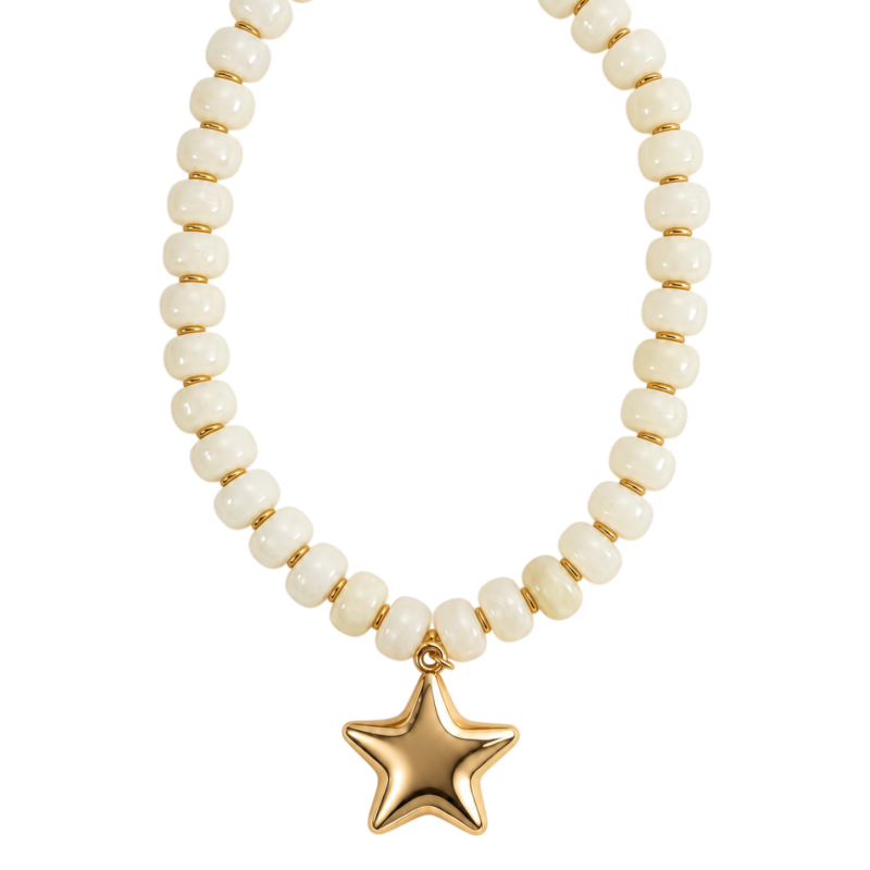 BEADED STAR NECKLACE - IVORY