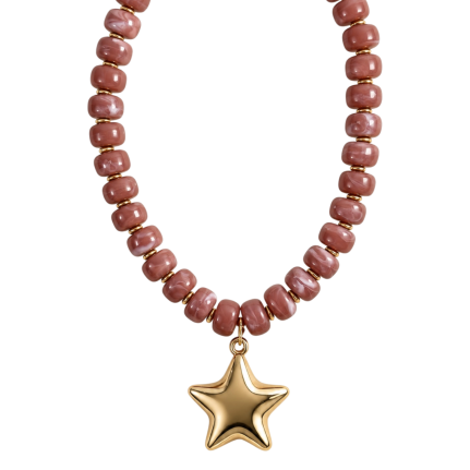 BEADED STAR NECKLACE - MAUVE
