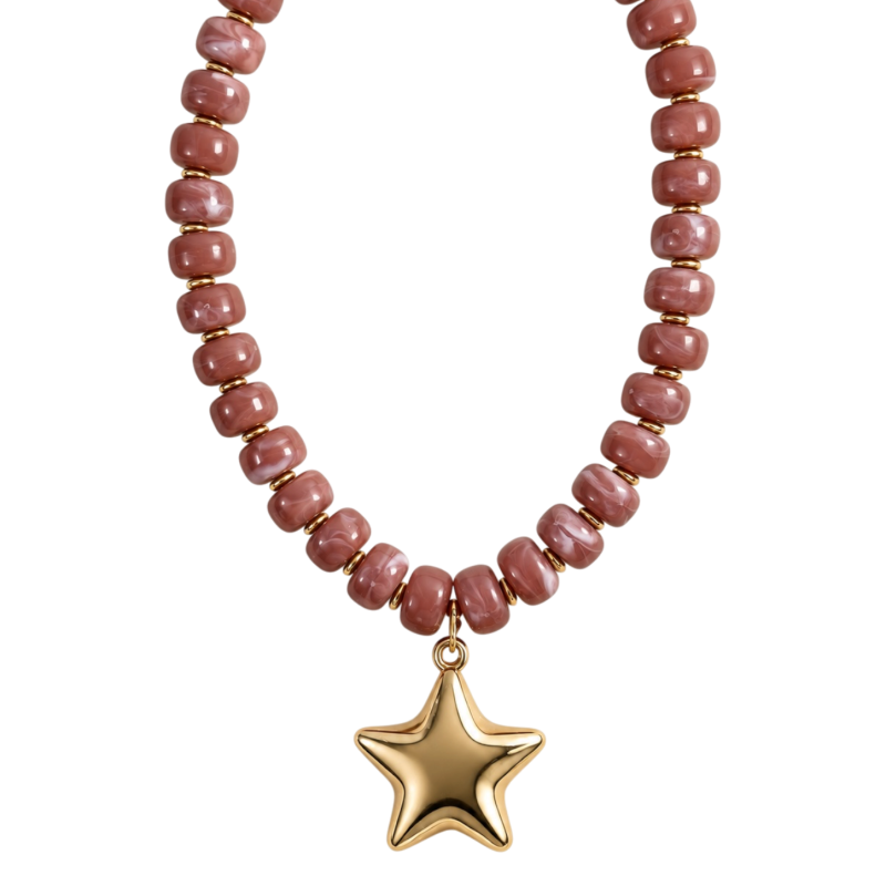 BEADED STAR NECKLACE - MAUVE