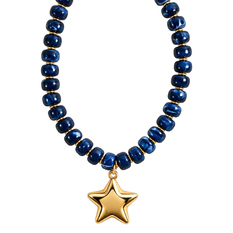 BEADED STAR NECKLACE - NAVY