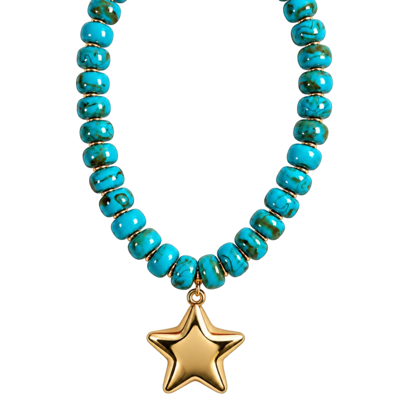 BEADED STAR NECKLACE - TURQUOISE