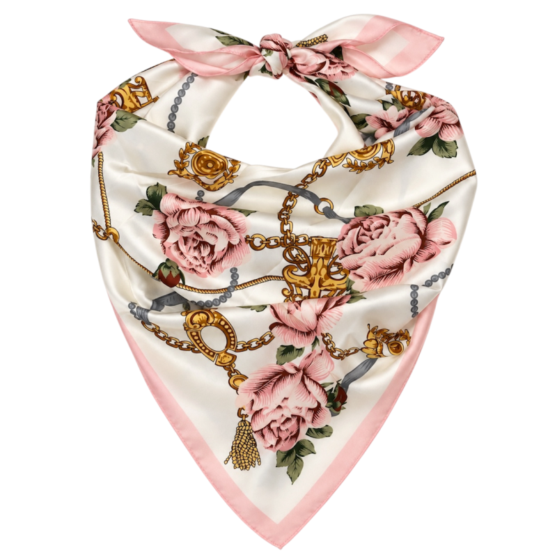 EQUESTRIAN FLORAL SILK SCARF - BLUSH