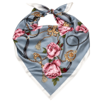 EQUESTRIAN FLORAL SILK SCARF - DUSTY BLUE
