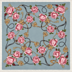 EQUESTRIAN FLORAL SILK SCARF - DUSTY BLUE