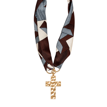GEOMETRIC SCARF NECKLACE - BROWN