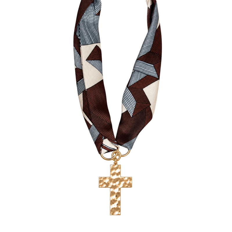 GEOMETRIC SCARF NECKLACE - BROWN