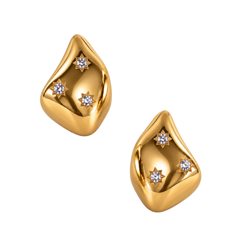 GOLD STARBURST SEMI-HOOP EARRINGS