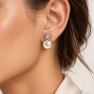 GOLD-TONE CRYSTAL & PEARL EARRINGS