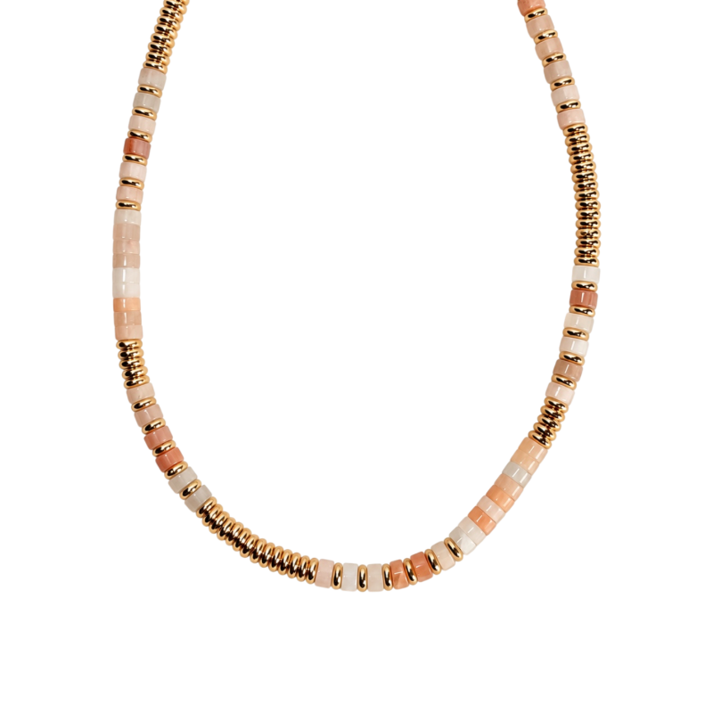 GOLD-TONE BARREL NECKLACE - PEACH