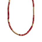 GOLD-TONE BARREL NECKLACE - RED