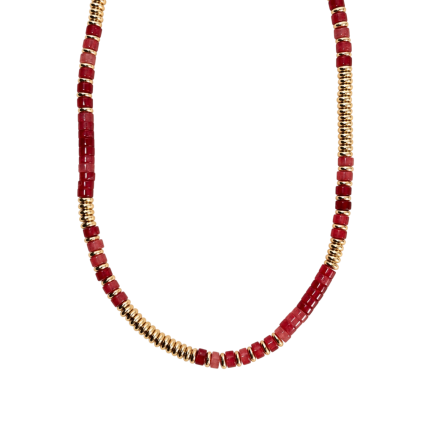 GOLD-TONE BARREL NECKLACE - RED