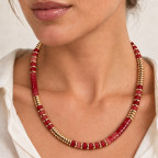 GOLD-TONE BARREL NECKLACE - RED