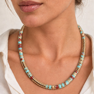 GOLD-TONE BARREL NECKLACE - TURQUOISE