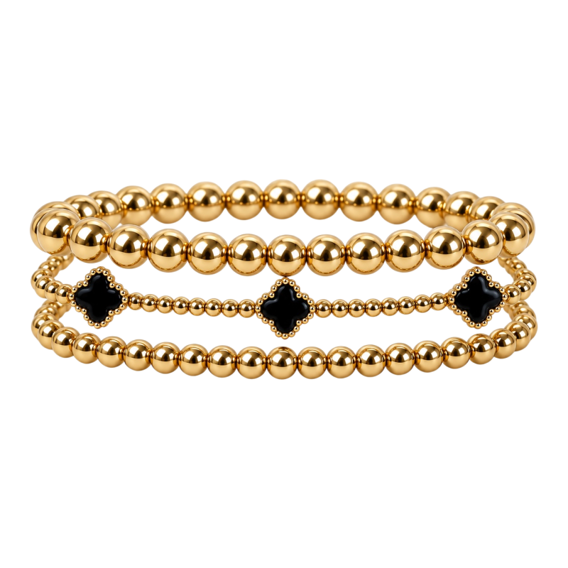 GOLD-TONE CLOVER BRACELET STACK - BLACK