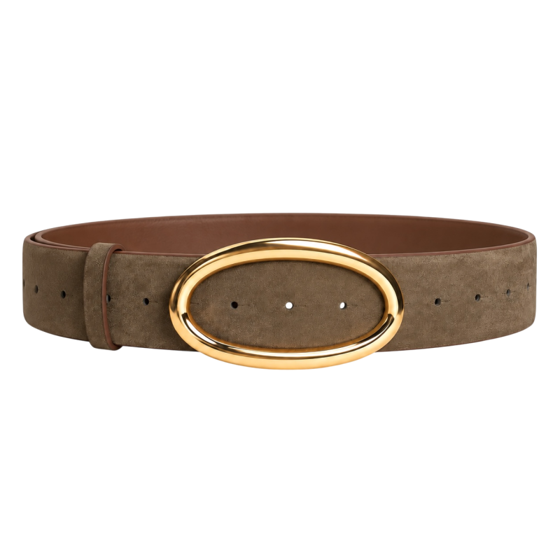 GOLD-TONE OVAL BUCKLE - TAUPE
