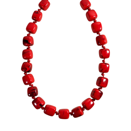 MARBLED CHUNKY RESIN NECKLACE - RED 