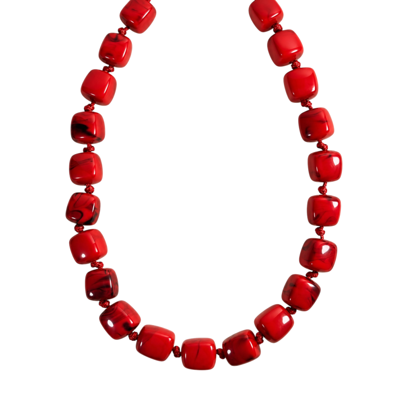 MARBLED CHUNKY RESIN NECKLACE - RED 