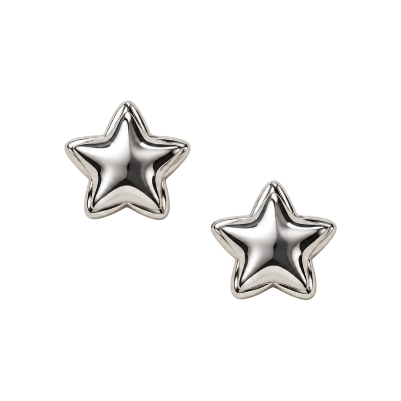 MINI PUFFY STAR EARRINGS - SILVER