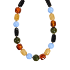 MIXED BEAD MARBLED NECKLACE - AMBER