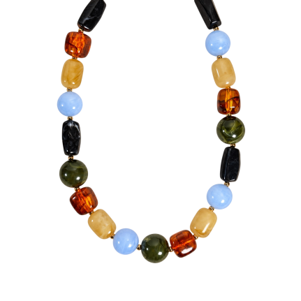 MIXED BEAD MARBLED NECKLACE - AMBER