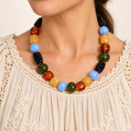 MIXED BEAD MARBLED NECKLACE - AMBER
