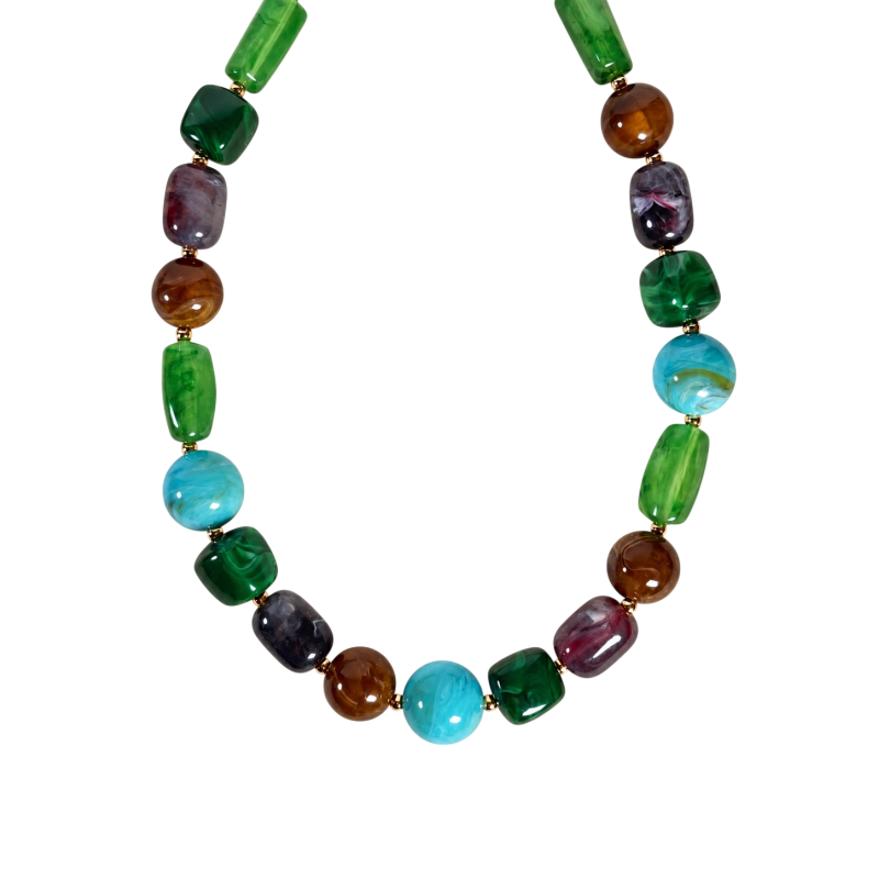 MIXED BEAD MARBLED NECKLACE - GARDEN