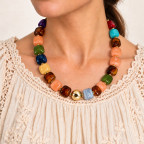 MIXED BEAD MARBLED NECKLACE - GOLDEN MOSAIC