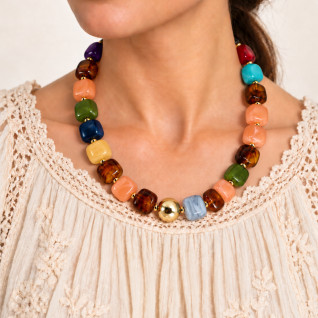 MIXED BEAD MARBLED NECKLACE - GOLDEN MOSAIC