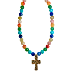 MULTICOLOR BEADED NECKLACE - CROSS PENDANT