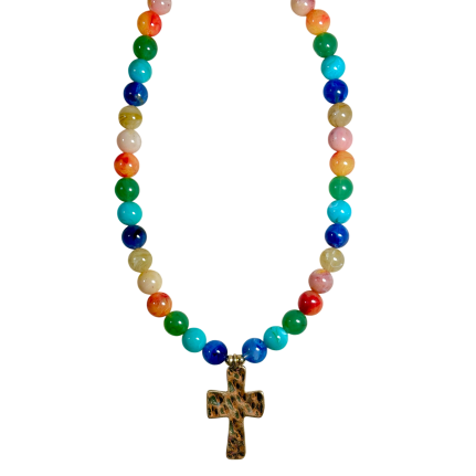 MULTICOLOR BEADED NECKLACE - CROSS PENDANT