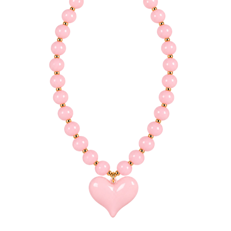 RESIN HEART NECKLACE - BABY PINK