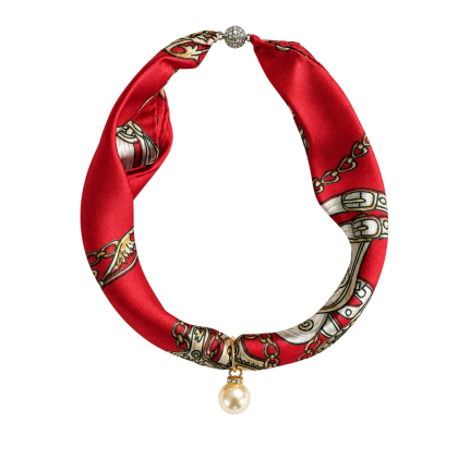 SCARF NECKLACE W/ PEARL - WHITE EQUESTRIAN
