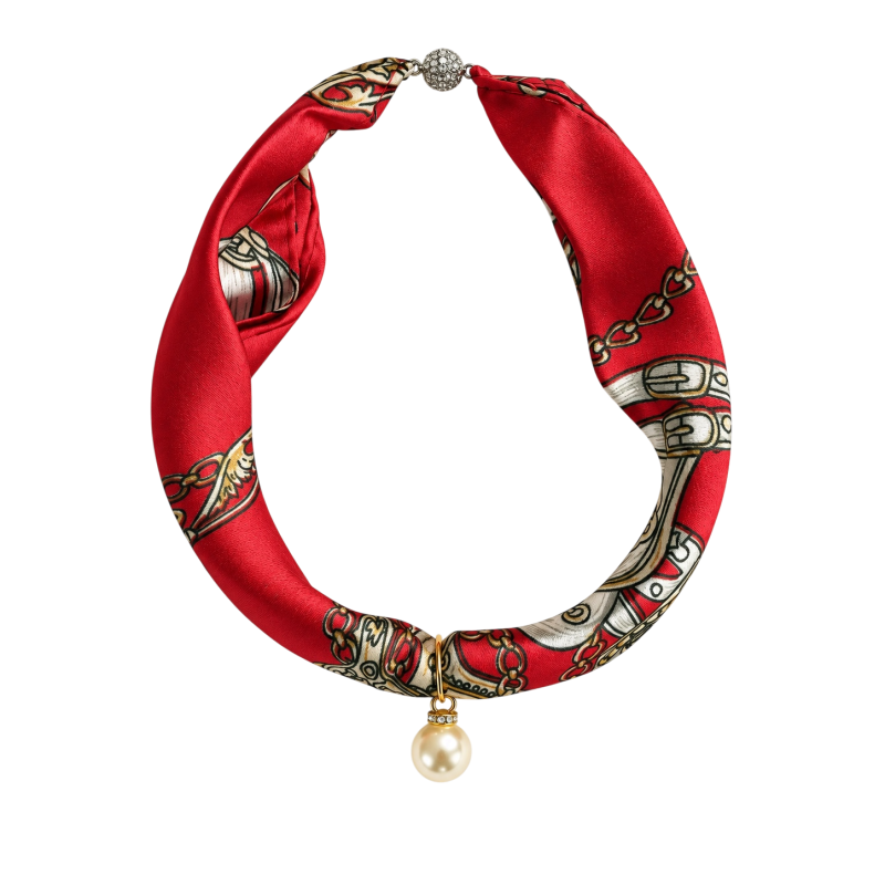 SCARF NECKLACE W/ PEARL - WHITE EQUESTRIAN