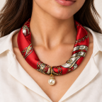 SCARF NECKLACE W/ PEARL - WHITE EQUESTRIAN